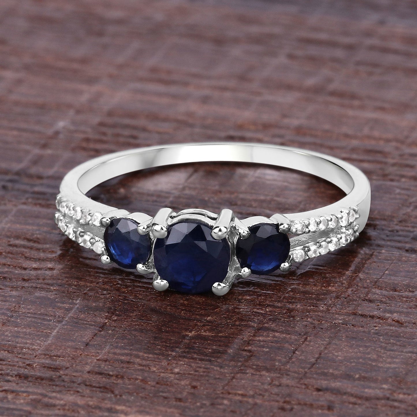 1.08 Carat Genuine Blue Sapphire and White Diamond 14K White Gold Ring Bids.com