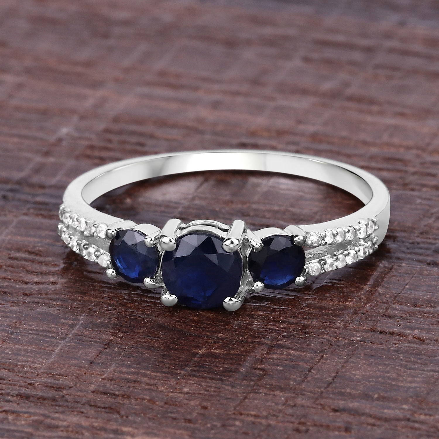 1.08 Carat Genuine Blue Sapphire and White Diamond 14K White Gold Ring Bids.com