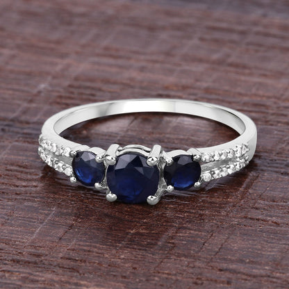 1.08 Carat Genuine Blue Sapphire and White Diamond 14K White Gold Ring Bids.com
