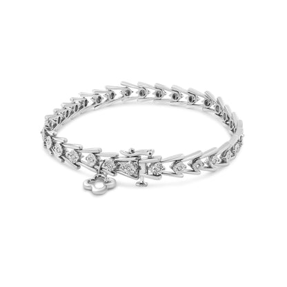 .925 Sterling Silver Diamond Miracle-Set Double Swoosh Milgrain Style Tennis Bracelet (1/2 cttw, I-J Color, I3 Clarity) - Size 7.75" Bids.com