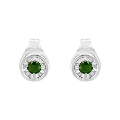 .925 Sterling Silver 1/5 Cttw Round Brilliant-Cut Green Diamond Miracle-Set Stud Earrings (Fancy Color-Enhanced, I1-I2 Clarity) Bids.com