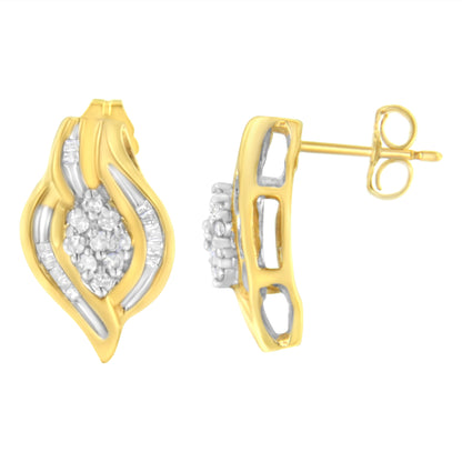 10K Yellow Gold 1/3 cttw Round-Cut Diamond Cluster and Swirl Stud Earrings (J-K Clarity, I2-I3 Color) Bids.com