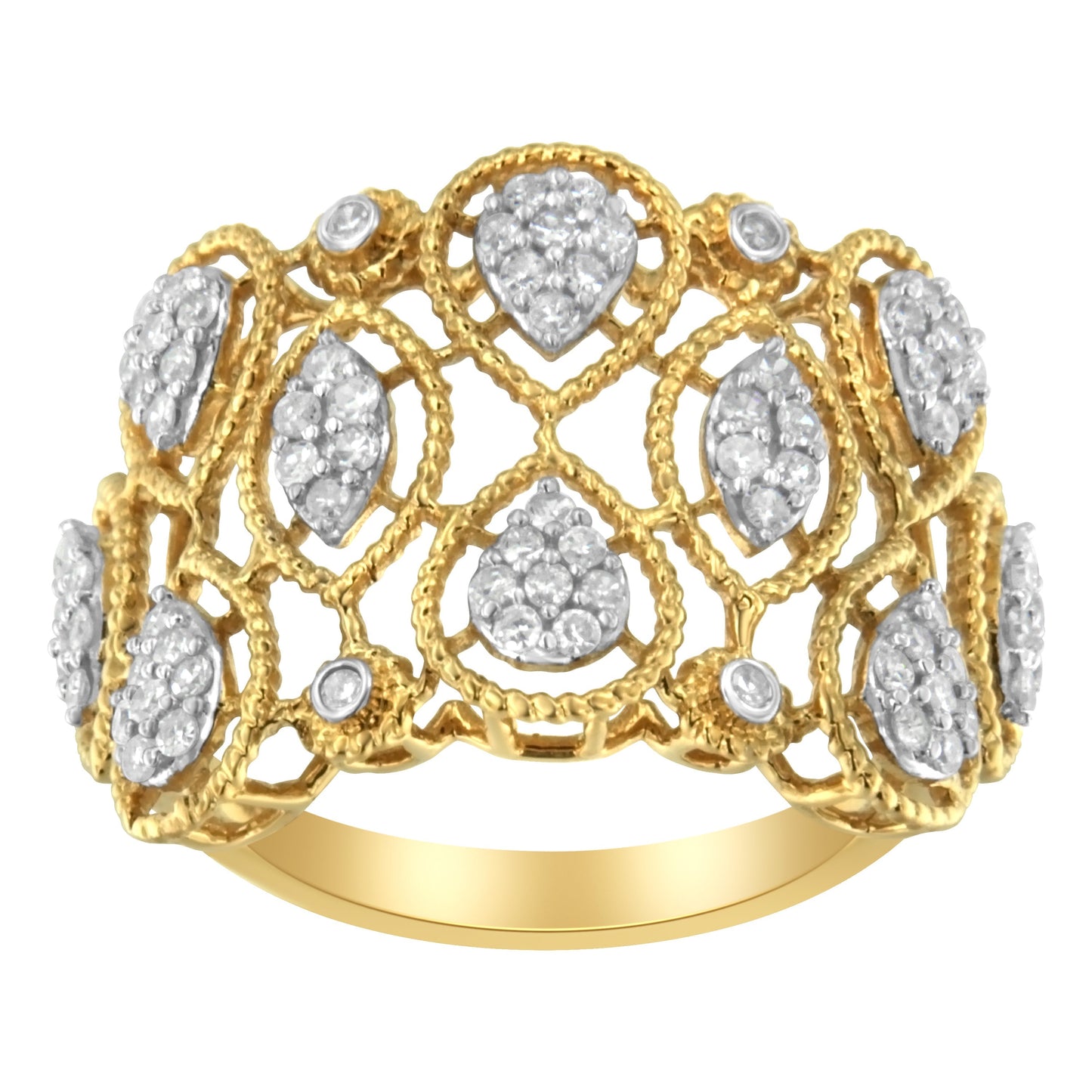 14K Yellow Gold Diamond Art Deco Ring (1/2 Cttw, H-I Color, I1 Clarity) - Size 7 Bids.com