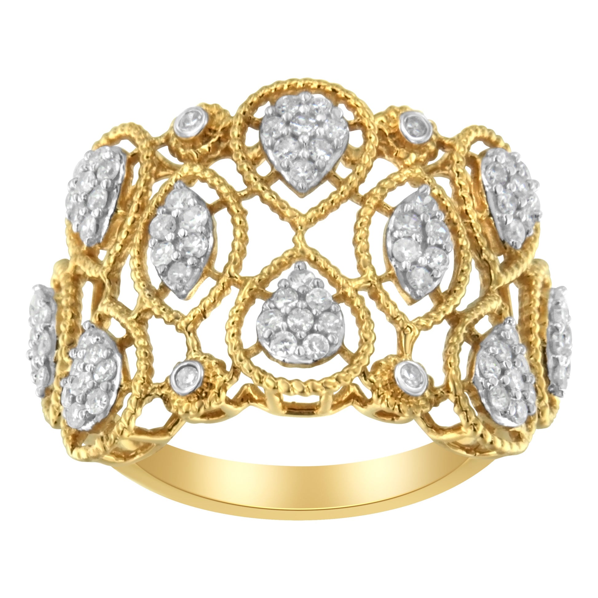 14K Yellow Gold Diamond Art Deco Ring (1/2 Cttw, H-I Color, I1 Clarity) - Size 7 Bids.com