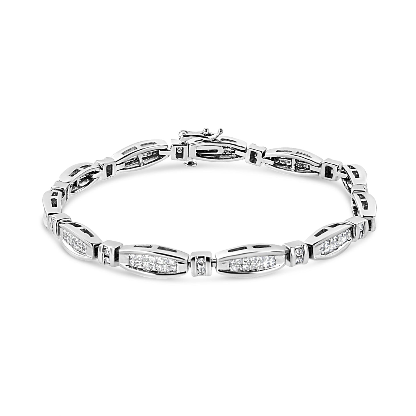 14K White Gold 2.0 Cttw Princess and Round Diamond Bar and Link Bracelet (I-J Color, I1-I2 Clarity) - 7.25" Inches Bids.com