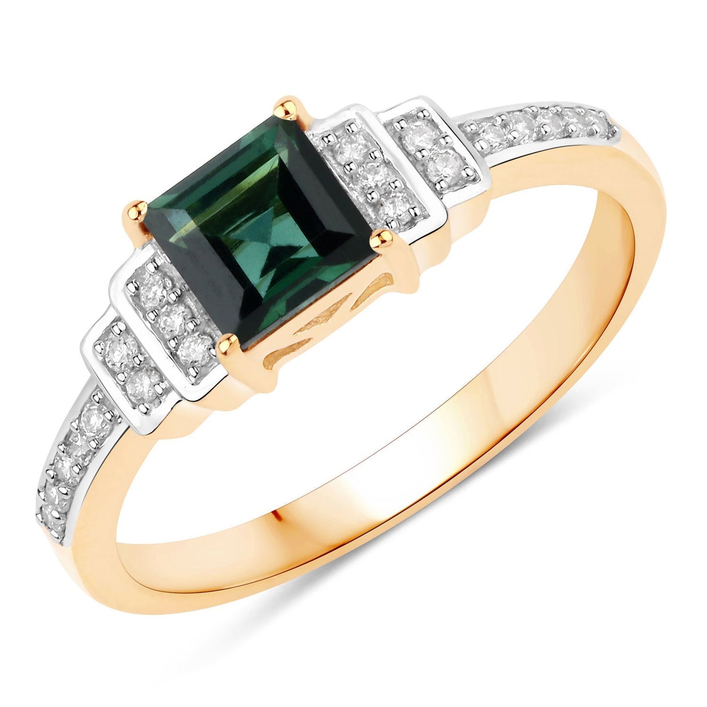 0.72 Carat Genuine Green Tourmaline and White Diamond 14K Yellow Gold Ring Bids.com