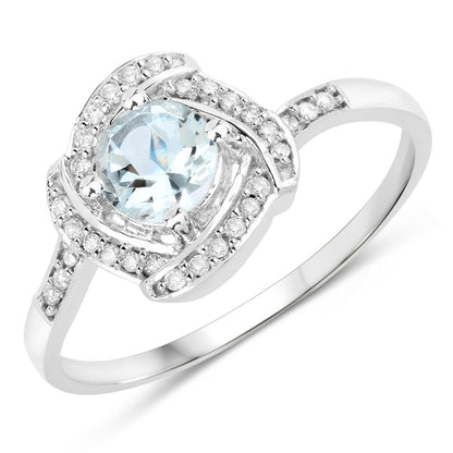 0.46 Carat Genuine Aquamarine and White Diamond 14K White Gold Ring Bids.com