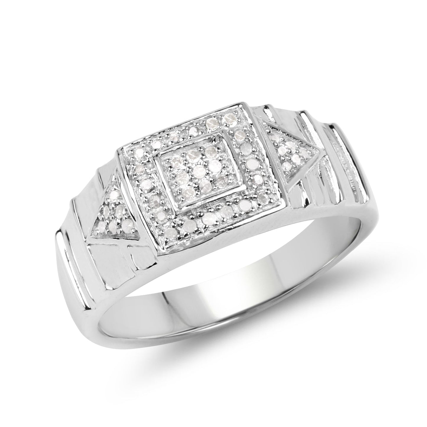 14K White Gold Plated 0.21 Carat Genuine White Diamond .925 Sterling Silver Ring Bids.com