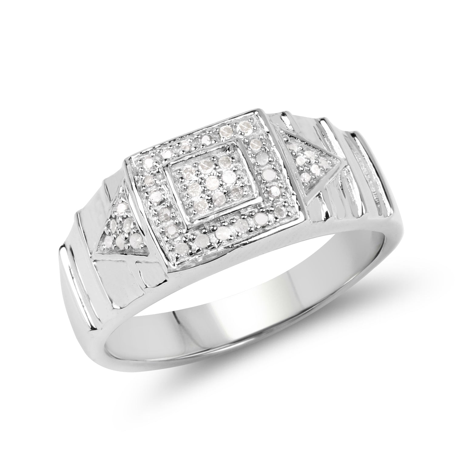 14K White Gold Plated 0.21 Carat Genuine White Diamond .925 Sterling Silver Ring Bids.com