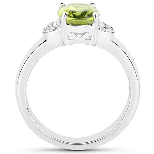 1.76 Carat Genuine Peridot and White Zircon .925 Sterling Silver Ring Bids.com