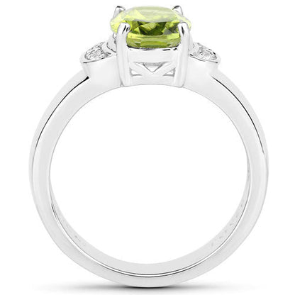 1.76 Carat Genuine Peridot and White Zircon .925 Sterling Silver Ring Bids.com