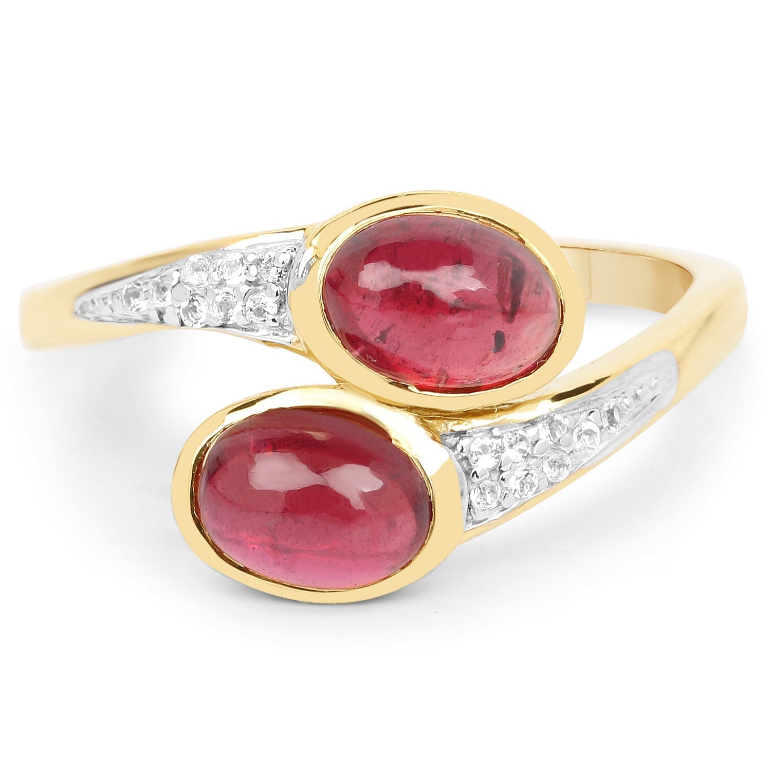 14K Yellow Gold Plated 2.38 Carat Glass Filled Ruby and White Topaz .925 Sterling Silver Ring Bids.com