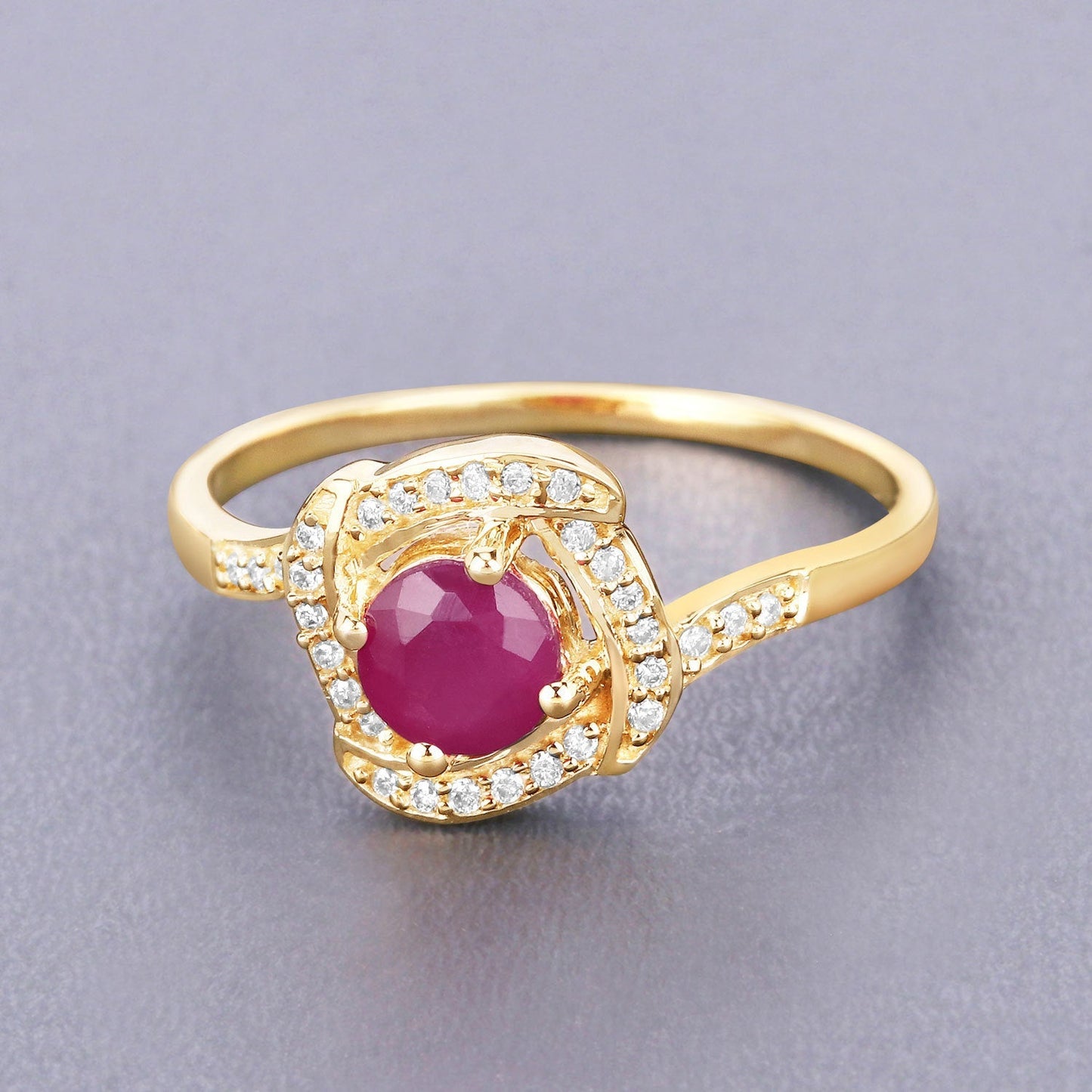 0.63 Carat Genuine Ruby and White Diamond 14K Yellow Gold Ring Bids.com