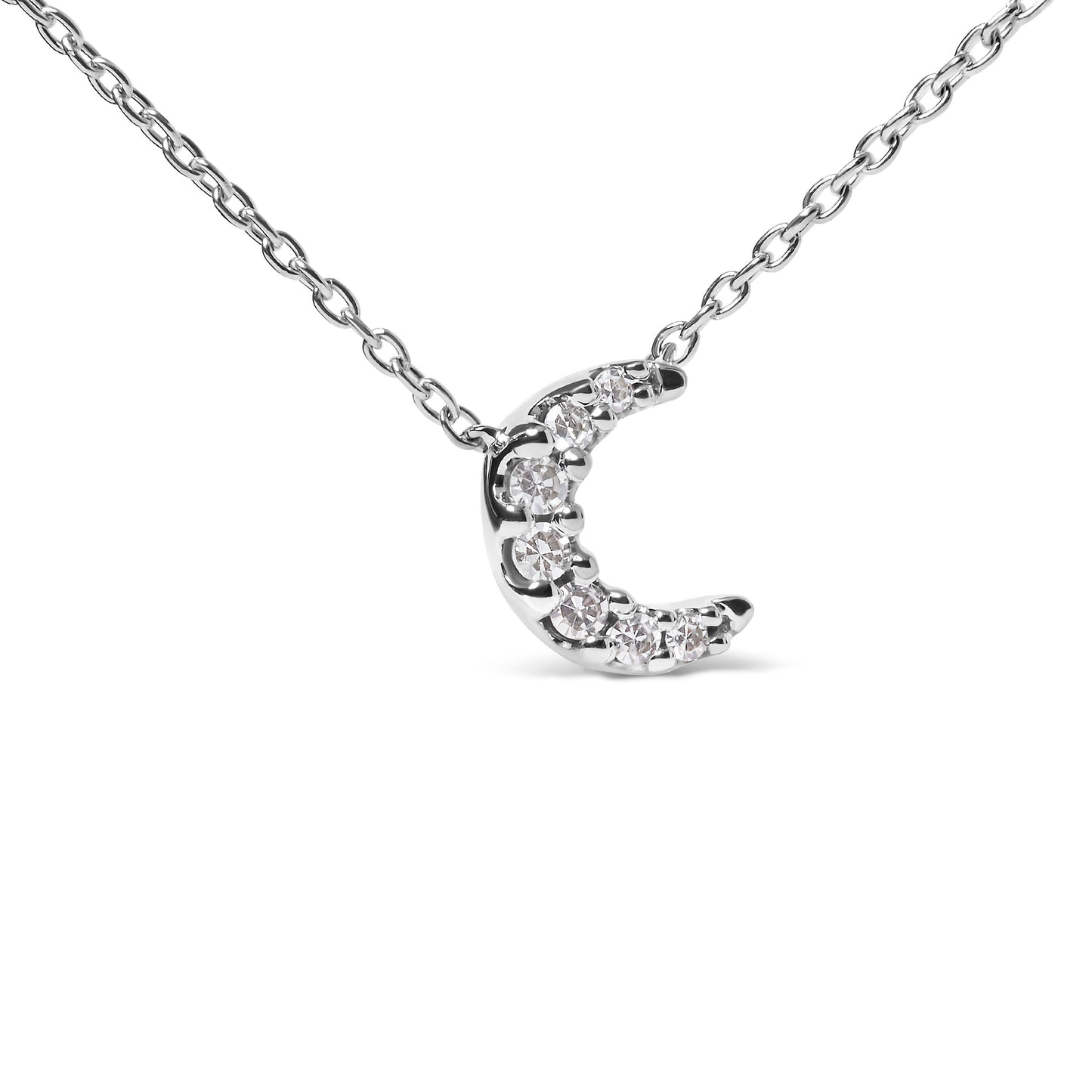 10K White Gold Diamond Accented Crescent Moon Shaped 18" Inch Pendant Necklace (H-I Color, I1-I2 Clarity) Bids.com