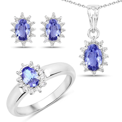 2.00 Carat Genuine Tanzanite and White Topaz .925 Sterling Silver Jewelry Set Bids.com