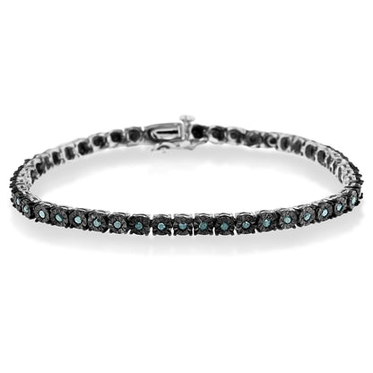 Black Rhodium Plated .925 Sterling Silver 1.0 Cttw Diamond Miracle Tennis Bracelet (Enhanced Blue Color, I3 Clarity) - 7" Bids.com