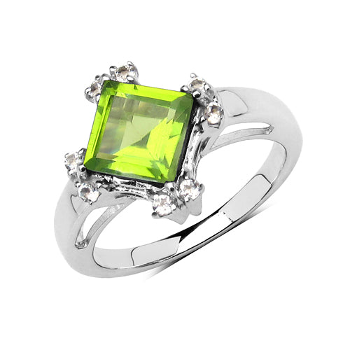 2.01 Carat Genuine Peridot & White Topaz .925 Sterling Silver Ring Bids.com