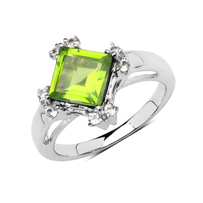 2.01 Carat Genuine Peridot & White Topaz .925 Sterling Silver Ring Bids.com