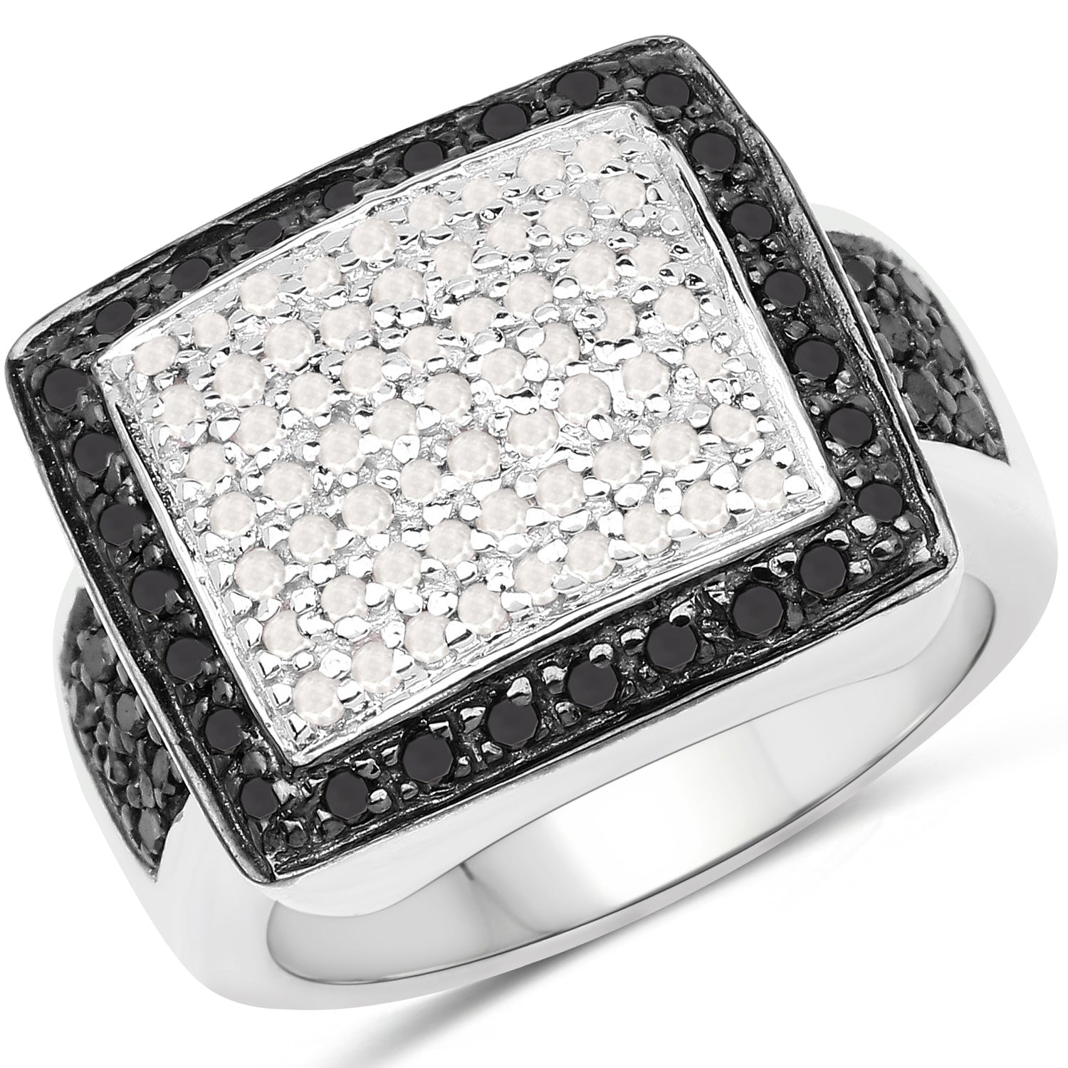 0.61 Carat Genuine Black Diamond and White Diamond .925 Sterling Silver Ring Bids.com