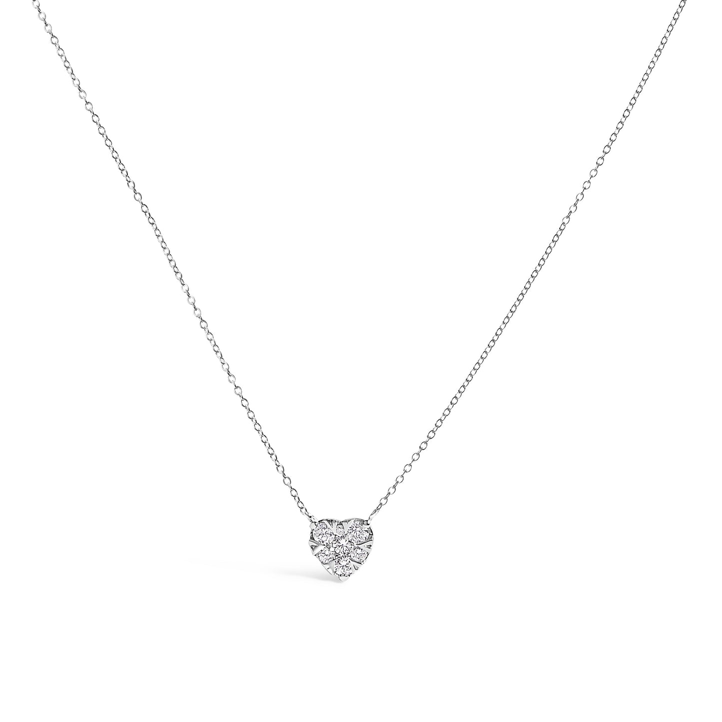 14K White Gold 1/4 Cttw Diamond Composite Heart Pendant Necklace - 18" Inches Bids.com