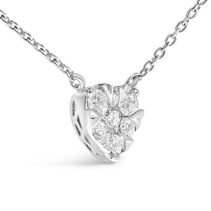 14K White Gold 1/4 Cttw Diamond Composite Heart Pendant Necklace - 18" Inches Bids.com