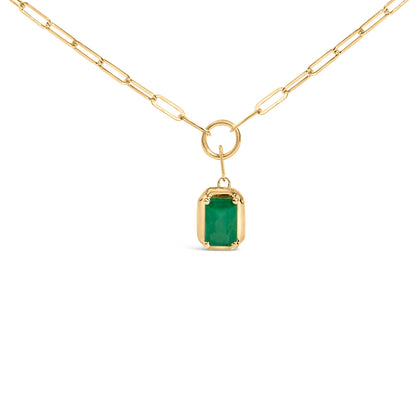 10K Yellow Gold Emerald Cut 6x4 MM Green Emerald Solitaire Pendant Necklace - 18 inch Bids.com