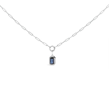 10K White Gold Emerald Cut 6x4 MM Blue Sapphire Solitaire Pendant Necklace - 18 inch Bids.com