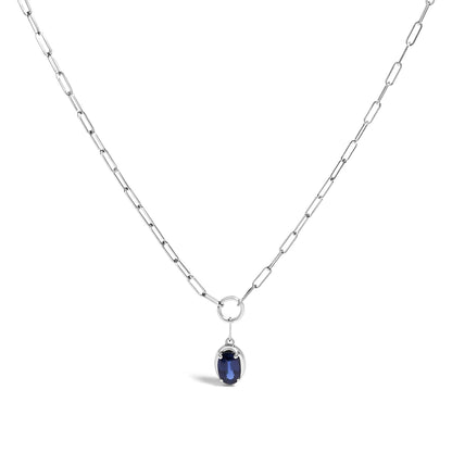 10K White Gold 6x4 mm Oval Blue Sapphire Solitaire Paperclip Pendant Necklace - 18" Inches Bids.com