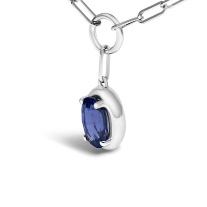 10K White Gold 6x4 mm Oval Blue Sapphire Solitaire Paperclip Pendant Necklace - 18" Inches Bids.com