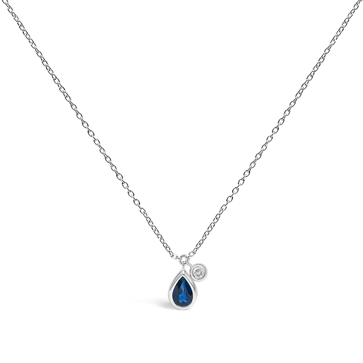14K White Gold 6x4mm Pear Blue Sapphire and Diamond Accent Charm Pendant Necklace - 18" Inches Bids.com