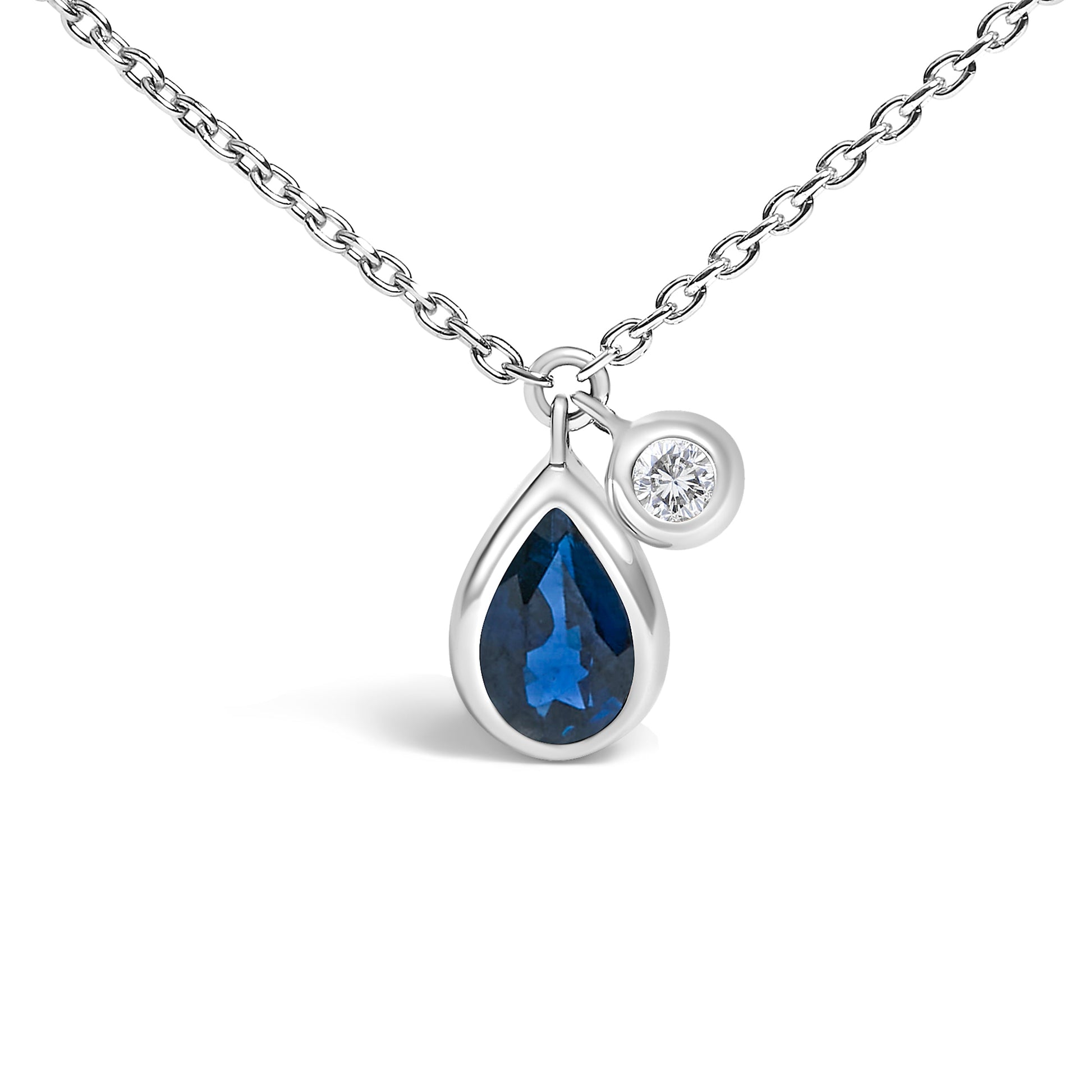 14K White Gold 6x4mm Pear Blue Sapphire and Diamond Accent Charm Pendant Necklace - 18" Inches Bids.com