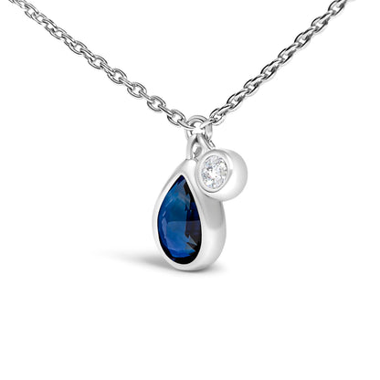 14K White Gold 6x4mm Pear Blue Sapphire and Diamond Accent Charm Pendant Necklace - 18" Inches Bids.com