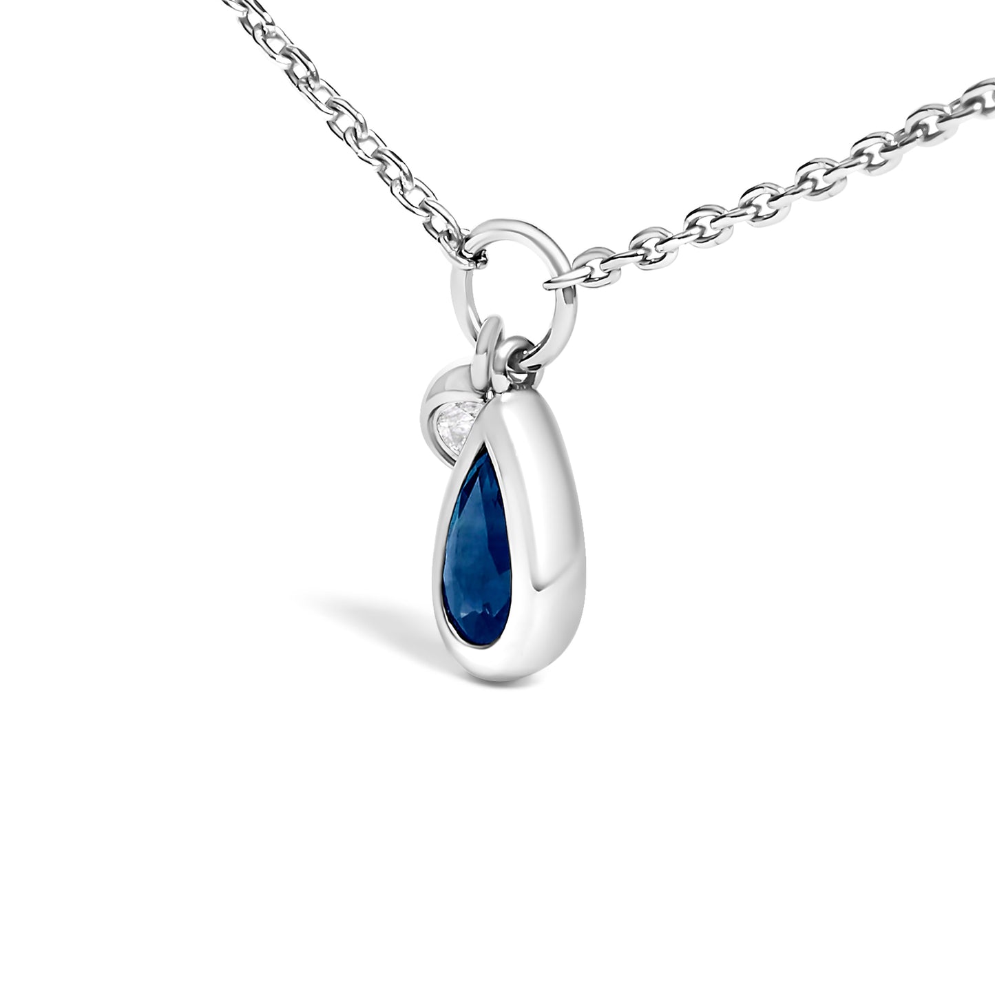 10K White Gold 6x4 mm Pear Blue Sapphire and Diamond  Accent Charm Pendant Necklace - 18" Inches Bids.com