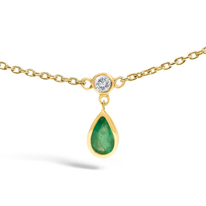10K Yellow Gold Dangling 5x3 mm Green Emerald and Diamond Station Necklace - 18" Inches Bids.com