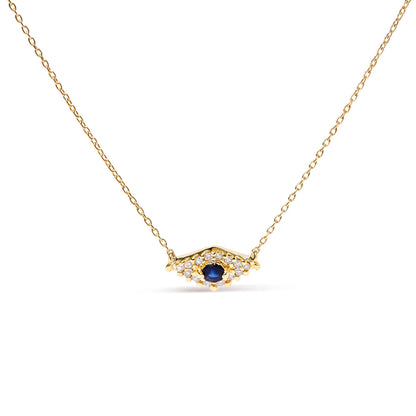 10K Yellow Gold Blue Sapphire and Diamond Accented Evil Eye 18" Inch Pendant Necklace (H-I Color, I1-I2 Clarity) Bids.com