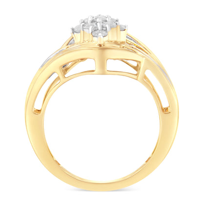 10K Yellow Gold Diamond Bypass Cluster Ring (1 Cttw, I-J Color, I2-I3 Clarity) - Size 7 Bids.com