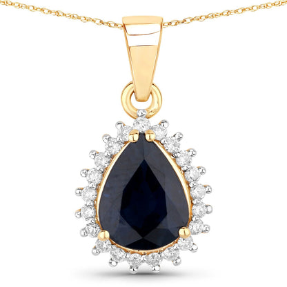 2.09 Carat Genuine Blue Sapphire and White Diamond 14K Yellow Gold Pendant Bids.com