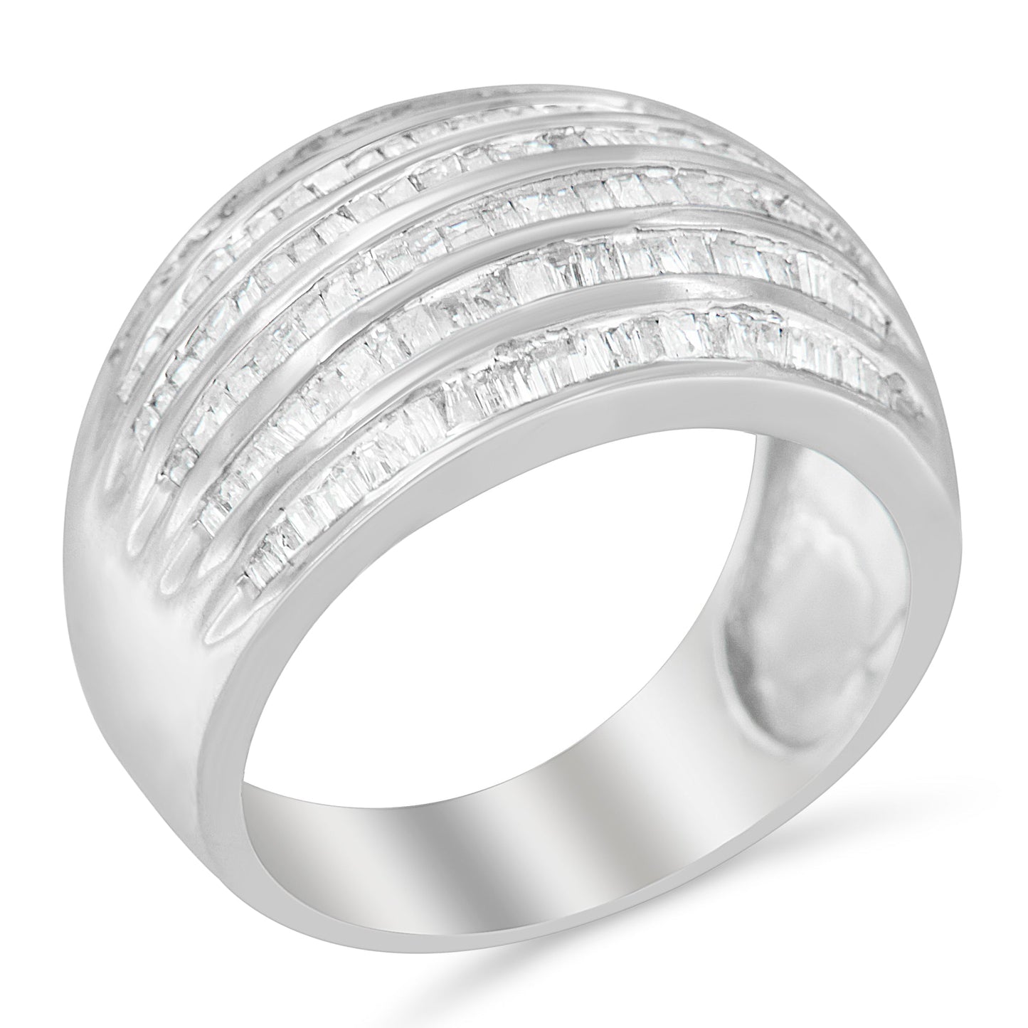 .925 Sterling Silver 1.0 Cttw Baguette-Cut Diamond 6-Row Channel Set Domed Tapered Cocktail Fashion Ring (H-I Color, I2-I3 Clarity) - Size 6-1/2 Bids.com