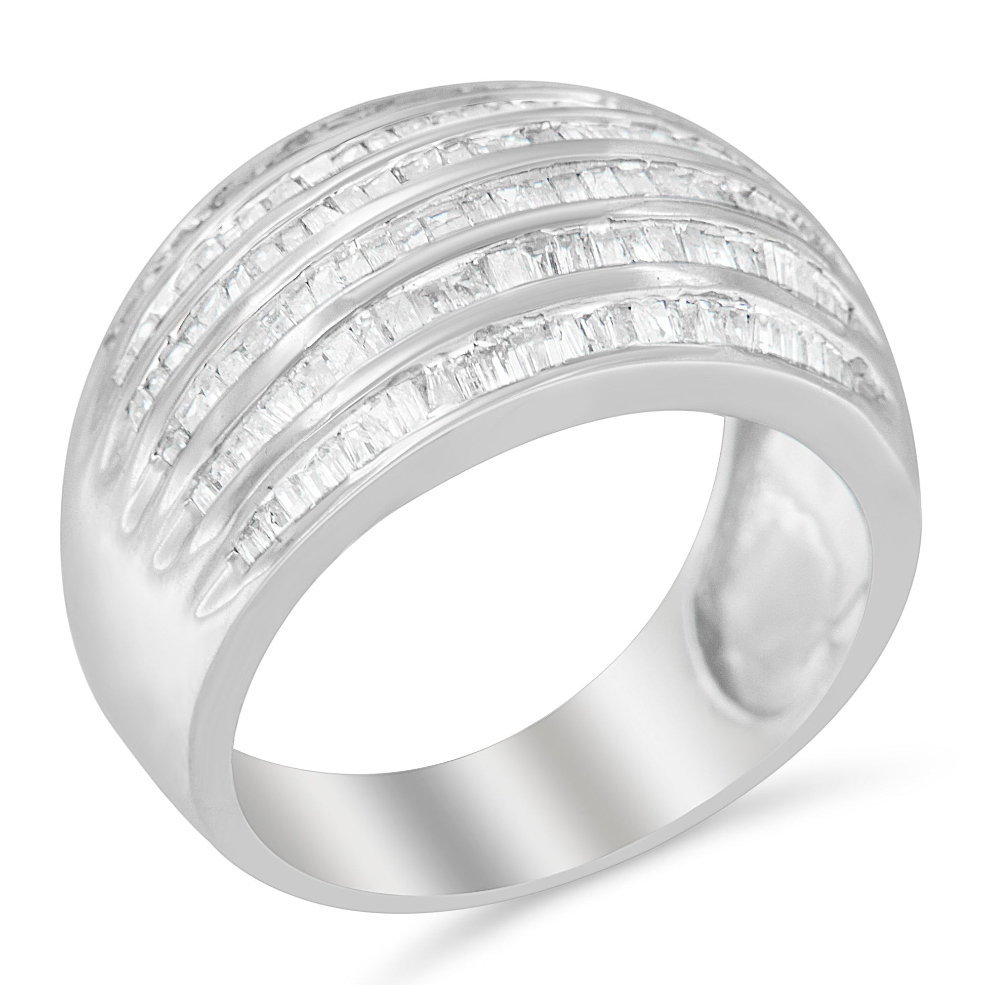 .925 Sterling Silver 1.0 Cttw Baguette-Cut Diamond 6-Row Channel Set Domed Tapered Cocktail Fashion Ring (H-I Color, I2-I3 Clarity) - Size 6-1/2 Bids.com