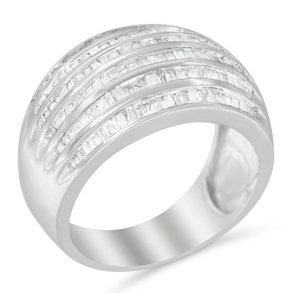 .925 Sterling Silver 1.0 Cttw Baguette-Cut Diamond 6-Row Channel Set Domed Tapered Cocktail Fashion Ring (H-I Color, I2-I3 Clarity) - Size 6-1/2 Bids.com