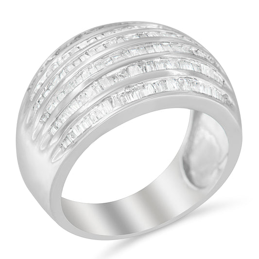 .925 Sterling Silver 1.0 Cttw Baguette-Cut Diamond 6-Row Channel Set Domed Tapered Cocktail Fashion Ring (H-I Color, I2-I3 Clarity) - Size 6-1/2 Bids.com