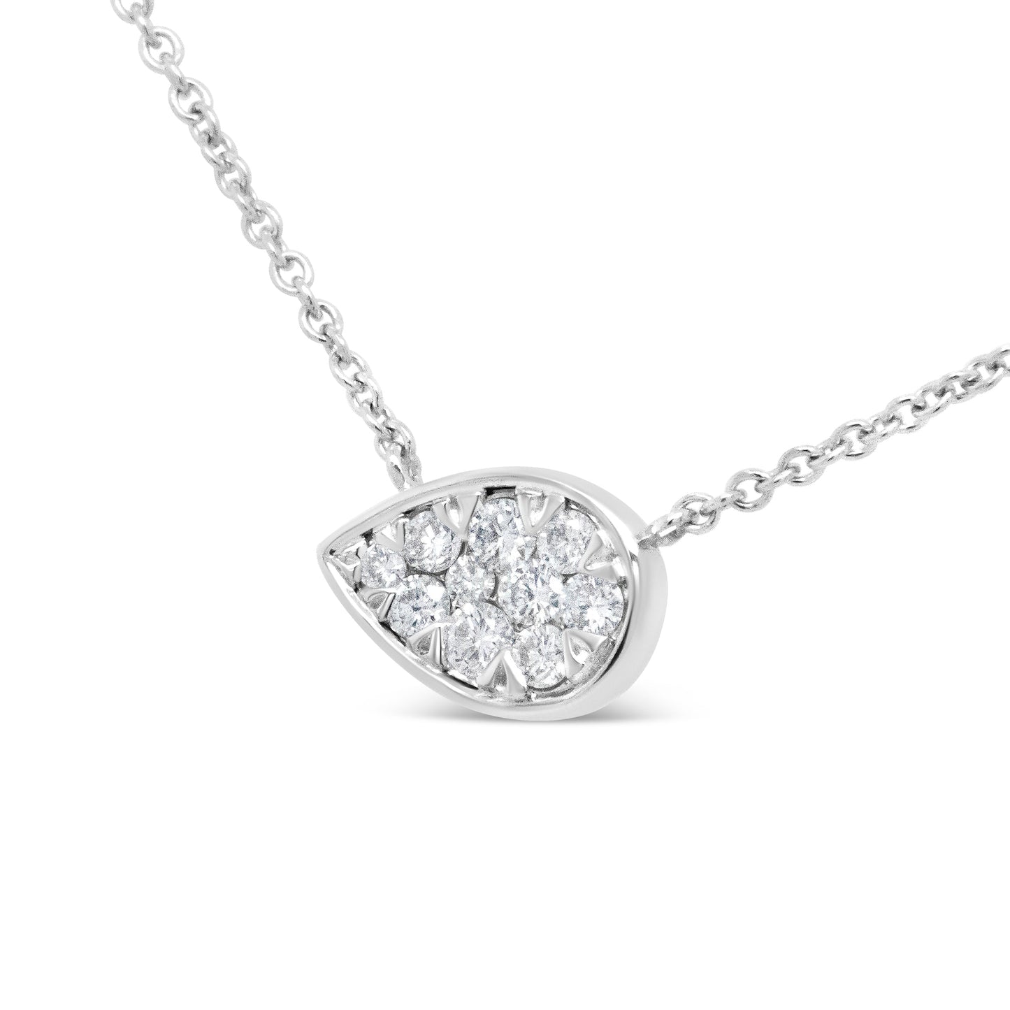 14K White Gold 1/4 Cttw Round Diamond Composite Teardrop Shape 18" Pendant Necklace - (G-H Color, SI2-I1 Clarity) Bids.com