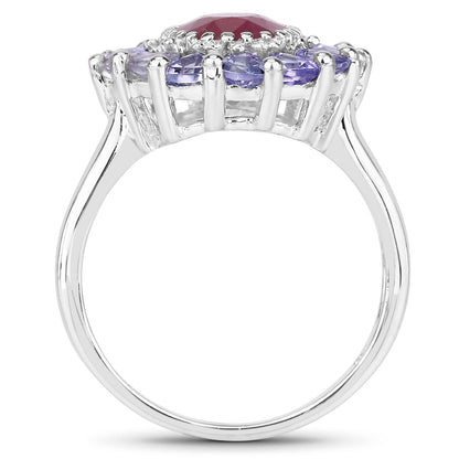3.70 Carat Glass Filled Ruby and Tanzanite .925 Sterling Silver Ring Bids.com