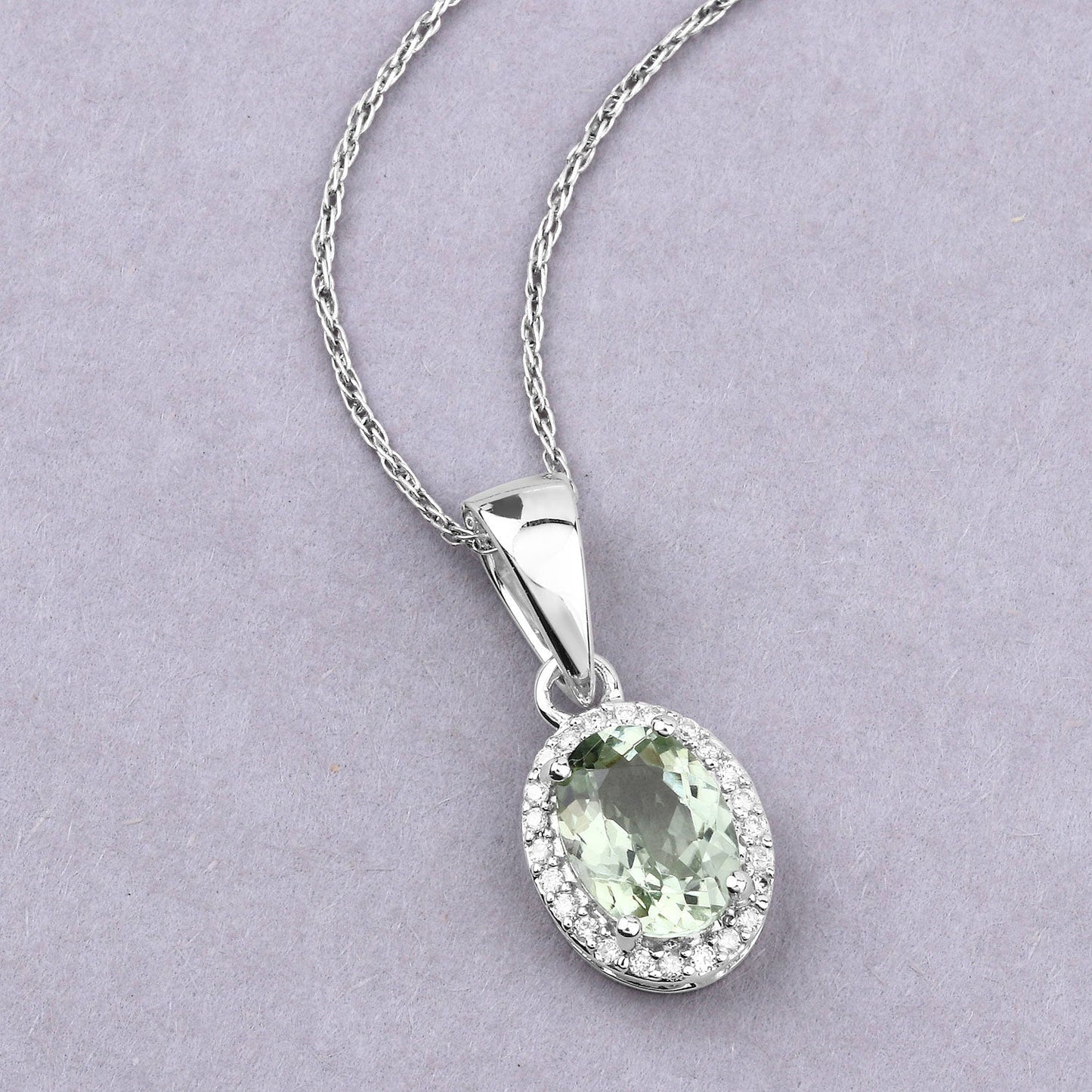 1.27 Carat Genuine Green Tourmaline and White Diamond 14K White Gold Pendant Bids.com