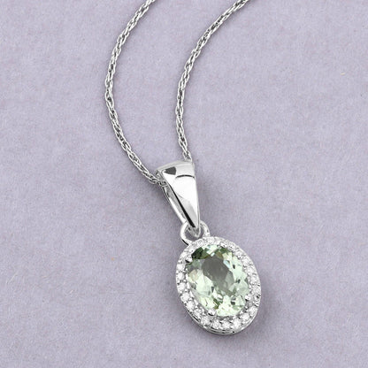 1.27 Carat Genuine Green Tourmaline and White Diamond 14K White Gold Pendant Bids.com