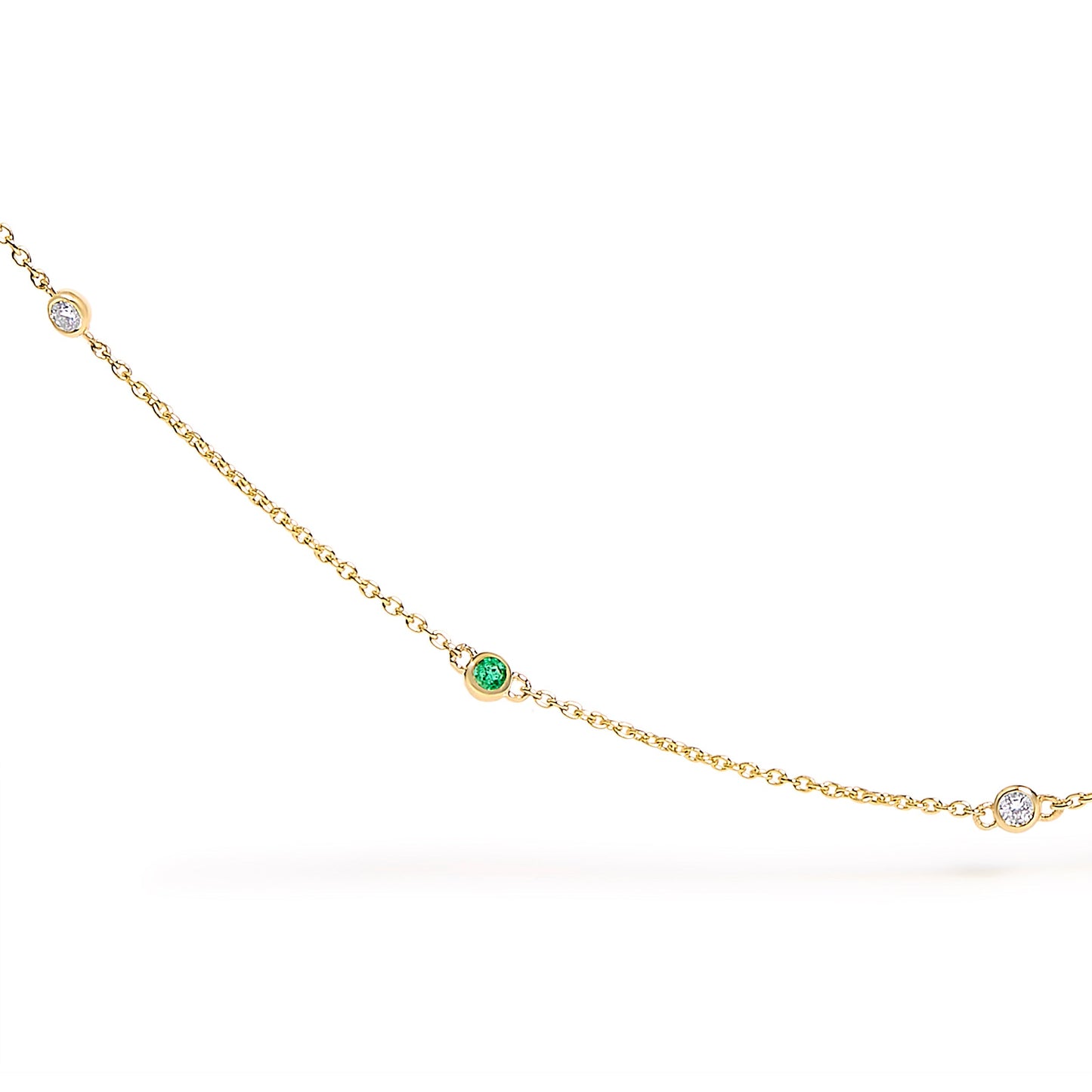 14K Yellow Gold Bezel Set Alternating Green Emerald and Diamond Station Necklace - 18" Inches Bids.com