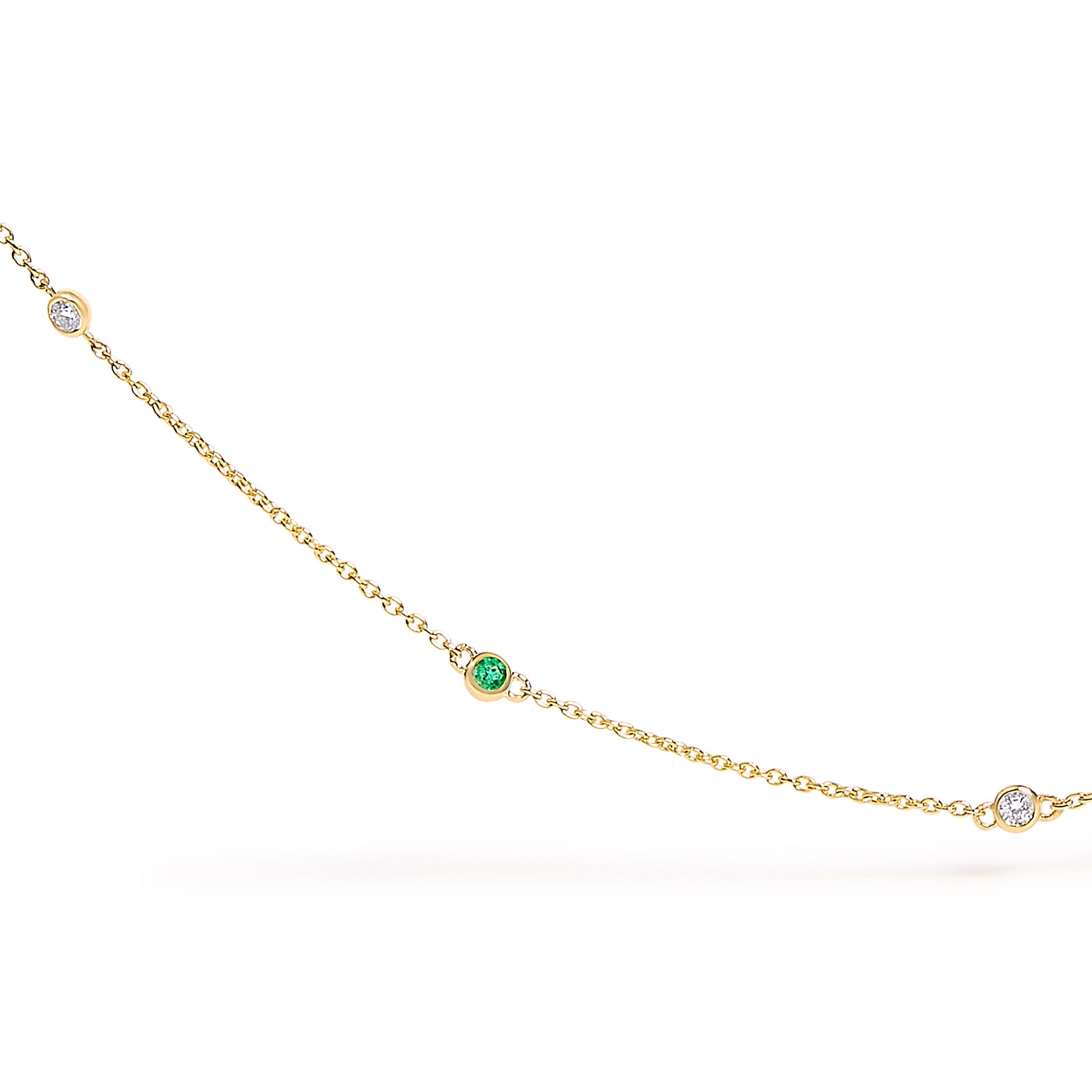14K Yellow Gold Bezel Set Alternating Green Emerald and Diamond Station Necklace - 18" Inches Bids.com
