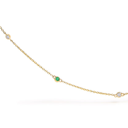 14K Yellow Gold Bezel Set Alternating Green Emerald and Diamond Station Necklace - 18" Inches Bids.com