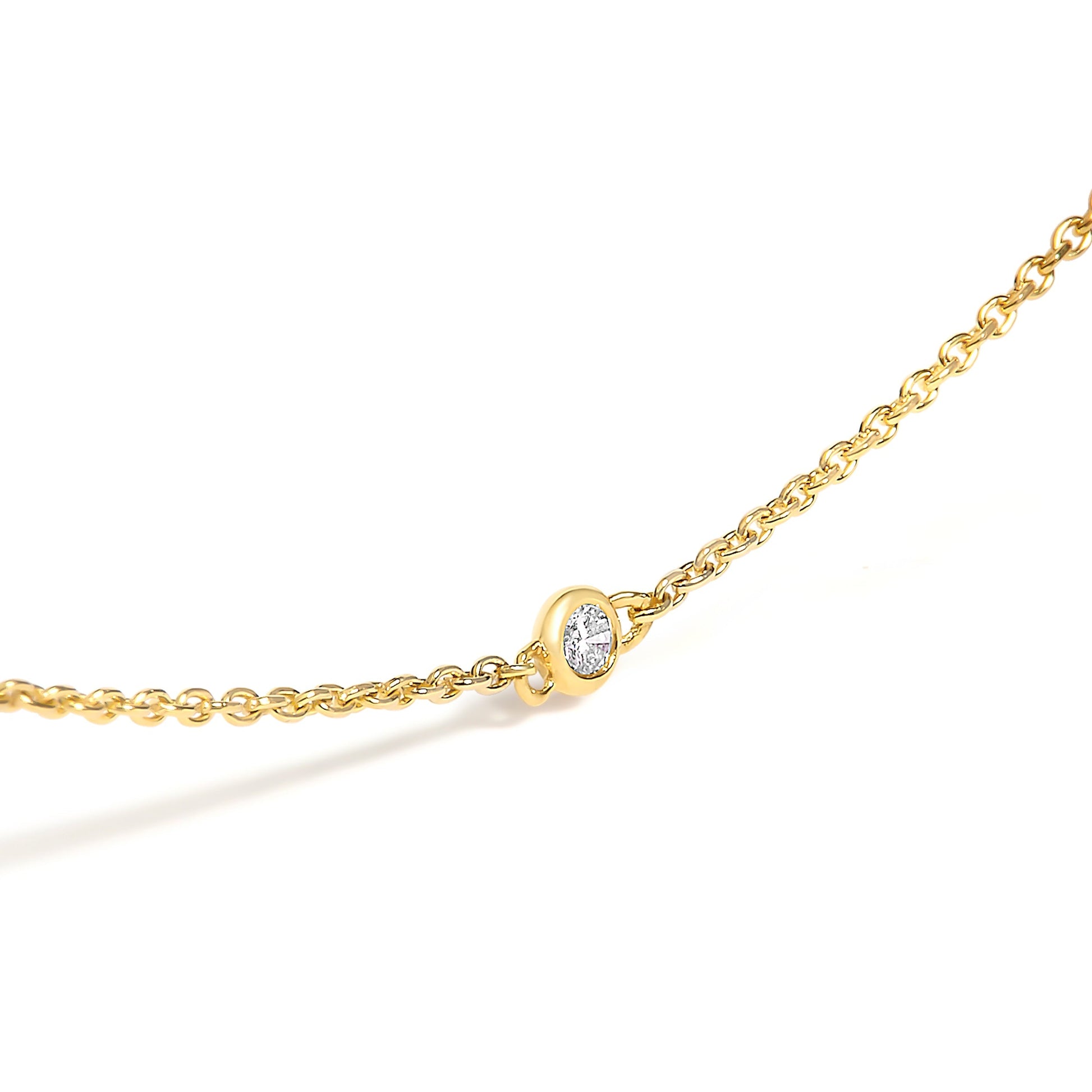 14K Yellow Gold Bezel Set Alternating Green Emerald and Diamond Station Necklace - 18" Inches Bids.com