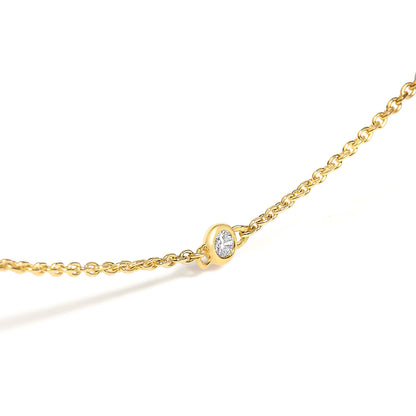 14K Yellow Gold Bezel Set Alternating Green Emerald and Diamond Station Necklace - 18" Inches Bids.com